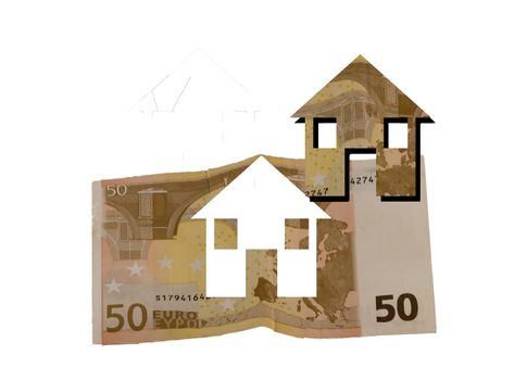 Money flying away in form of a house
