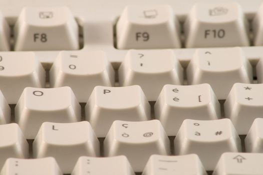 Keys of a white keyboard, letters, numbers and special keys