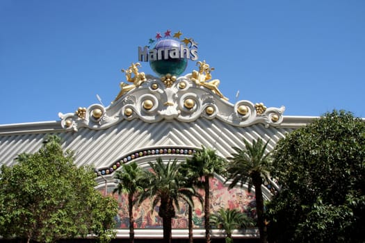 An exterior shot of Harrahs hotel and casino in Las Vegas