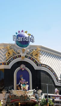 An exterior shot of Harrahs hotel and casino in Las Vegas