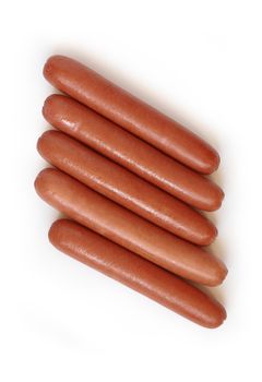 Five sausages isolated on white background with clipping path