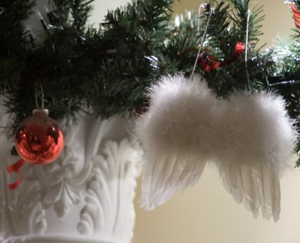 Wing, branches and decorations for Christmas