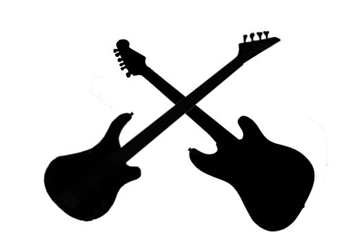 Silhouettes of an electric guitar and a bass guitar crossed