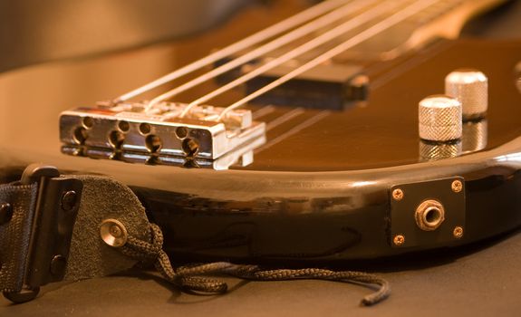 Close up of bass guitar