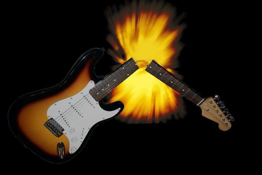 An electric guitar with broken neck