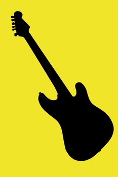 Black silhouette of electric guitar on yellow background