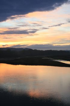 View of the river with reflections and light