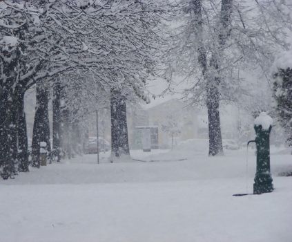 Snowy landscape in the city