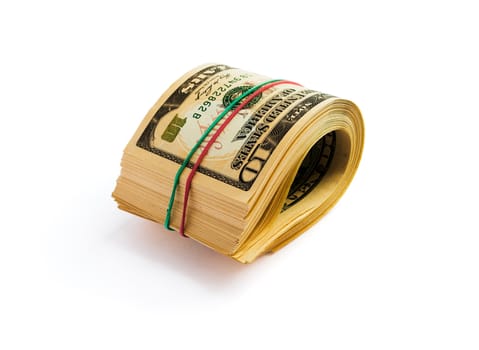 A roll of dollars isolated on white background with clipping path