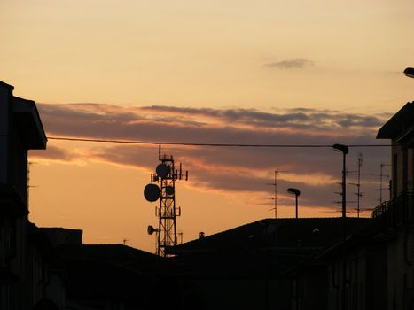 Landscape of the city with sunset