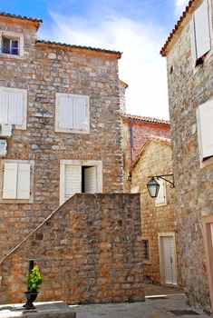 Old stone houses exterior in Budva, Montenegro