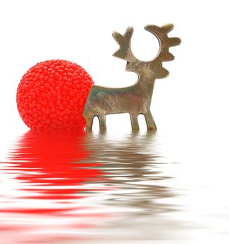 xmas decorations: red ball and reindeer