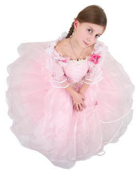 Girl in pinkish dress on a white background