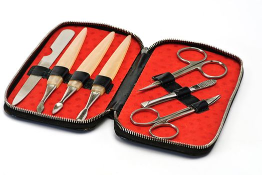 manicure tools in  etui isolated