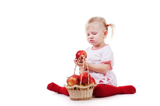 a girl with apples isolated