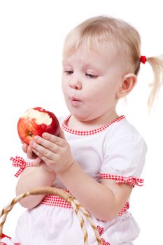 a girl eating apple isolated
