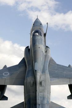 Top view of a fighter jet in midflight