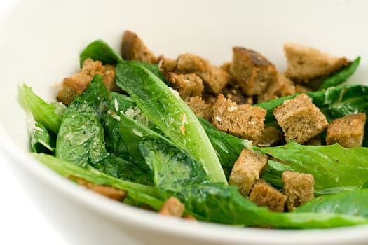 caesar salad in a bowl, shot on white