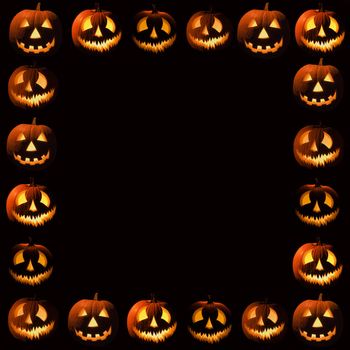 Frame composed of Halloween pumpkins on black.