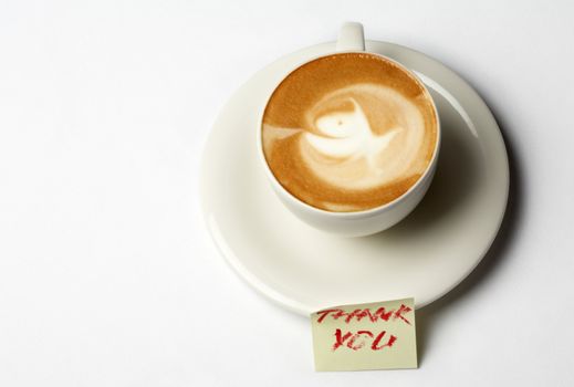 barista coffee cup with thanks note