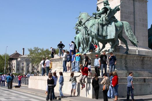 hungarian kings monument at the heroes' square in hungarian capital of budapest