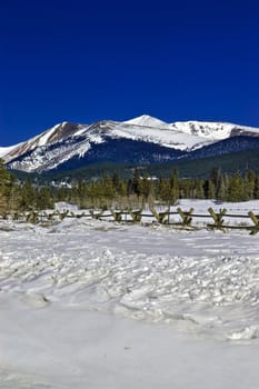 Kenosha Pass in Colorado with snowy mountains in Winter