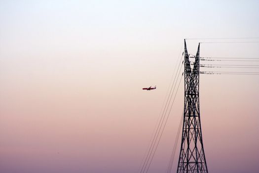 Electrical power lines with an aircraft