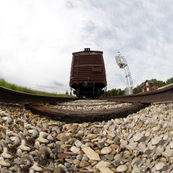 Train approaching on a track close up