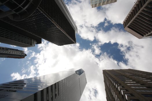 Tall office skyscrapers reaching to the sky