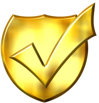 3d golden ticked shield isolated in white