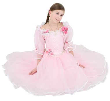 Girl in pinkish dress on a white background