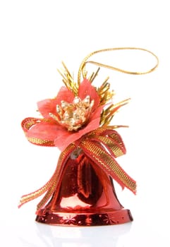 Red christmas handbells on a white background