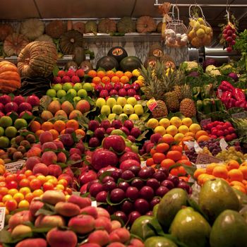Fruit stall display in Barcelona's marketplace