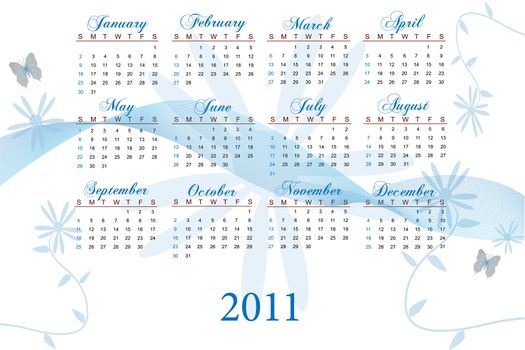 Image of a 2011 calendar with flower background.