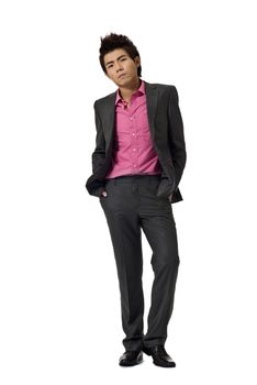 Modern young business man of Asian, full length portrait isolated on white background.