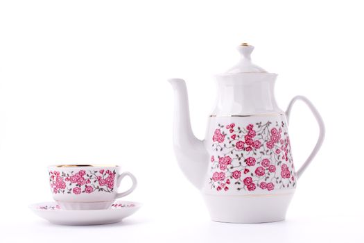 Elegant porcelain tea set isolated over white