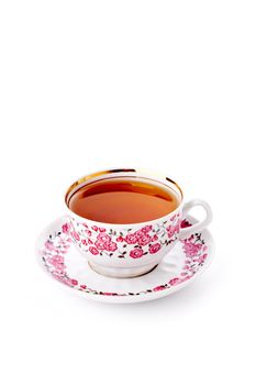 Elegant porcelain cup of tea isolated over white