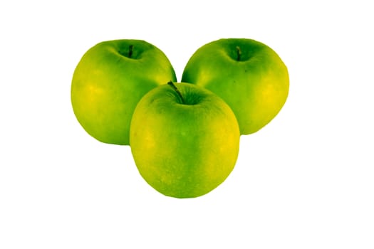 group of three green apples isolated over white