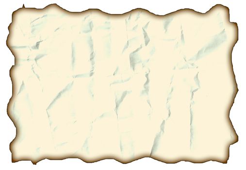 sheet of old rumple burned papper isolated over white