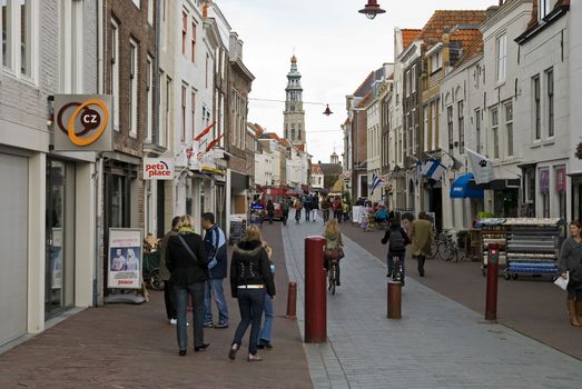 Moving crowd on city street in the Netherlands