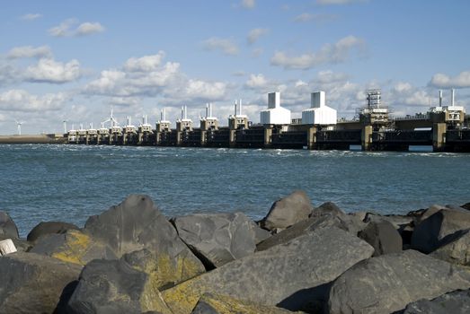 Storm surge barrier in Zeeland, Netherlands. Build after the storm disaster in 1953.