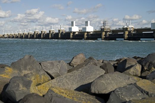 Storm surge barrier in Zeeland, Netherlands. Build after the storm disaster in 1953.