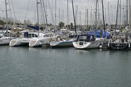 Harbor with yachts and sailboats in the Netherlands