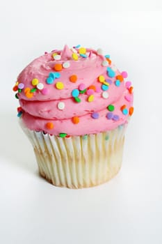 gourmet pink cupcake up close vertical