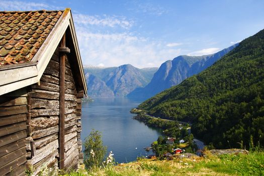 Norway fjord. View down Sognefjorden in Norway .