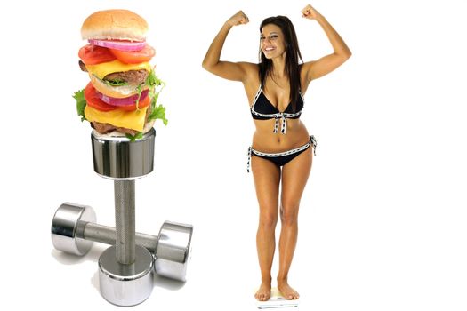 workout burger brunette in bikini