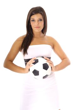 pretty latino model with soccer ball