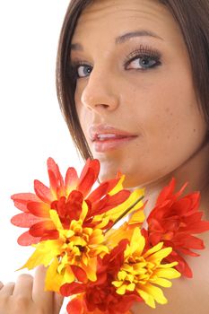 beautiful latino woman holding flowers