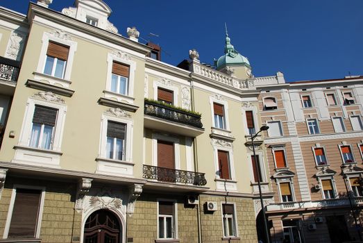 classic building architecture details over blue sky