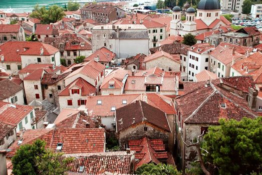 red roof od old town Kotor by Adriatic sea in Montenegro